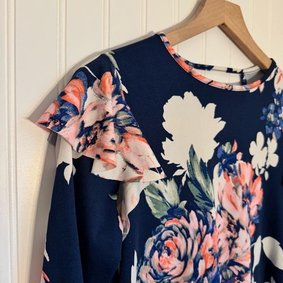 Annabelle Womens Floral 3/4 Sleeve Dress with Ruffled Shoulders & Pockets Size S - Picture 3 of 11